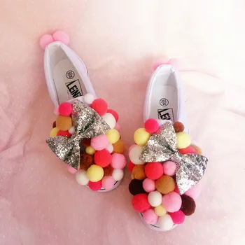 

2019 handmade custom maca color dragon hair ball sequin bow comfortable canvas shoes women's casual women.