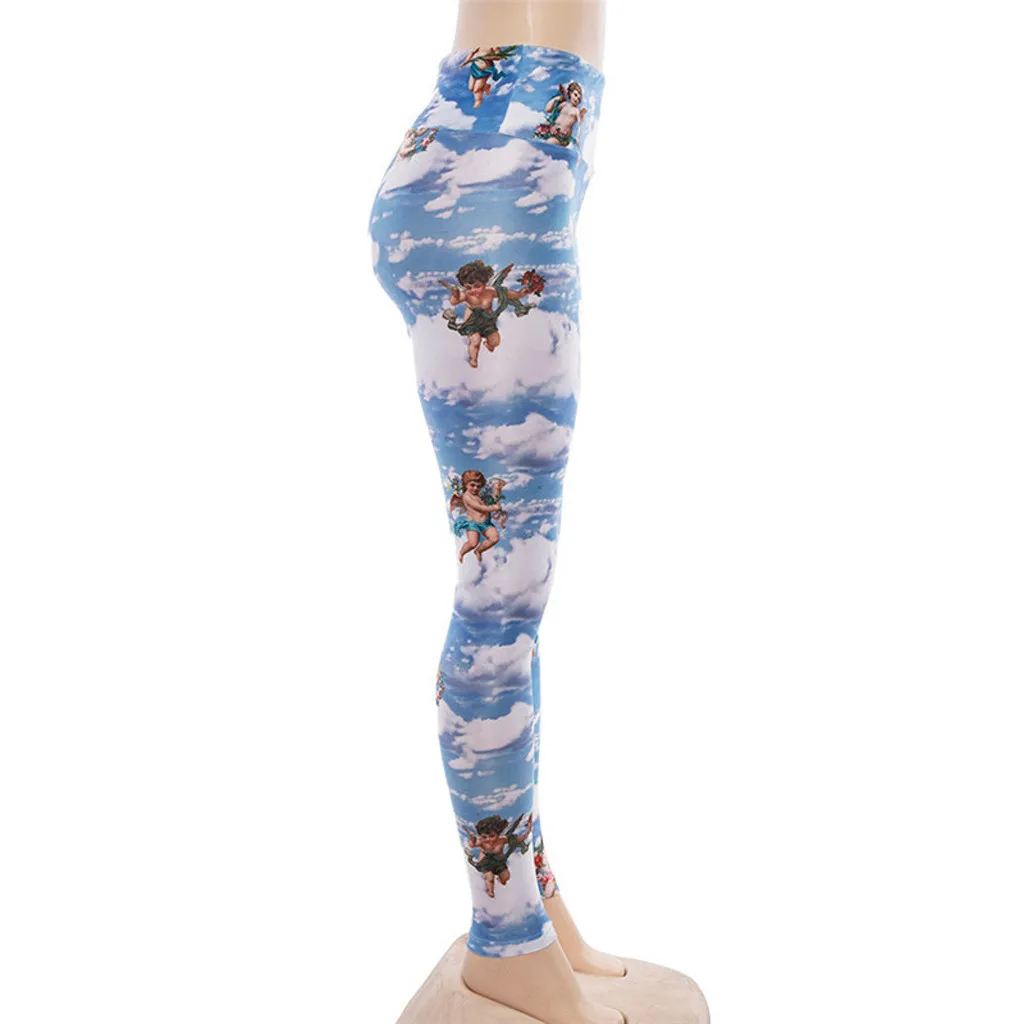 Feitong/Леггинсы с принтом ангела Купидона, женские сексуальные штаны с высокой талией, повседневные леггинсы для тренировок, леггинсы для фитнеса
