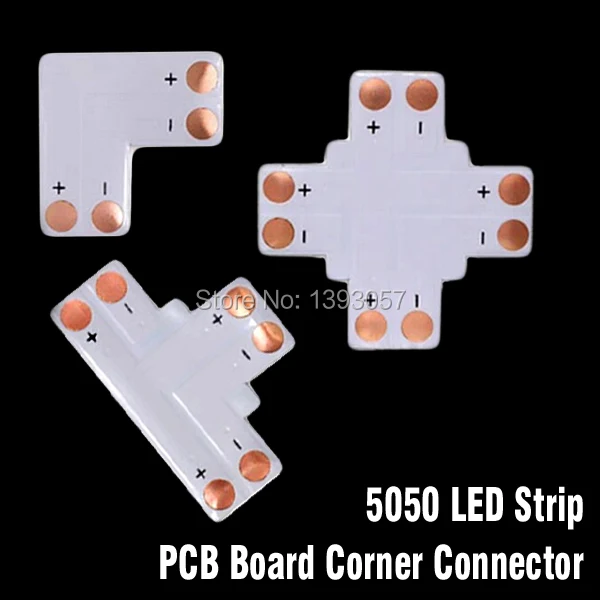 

50pcs LED Strip L T X Type Corner Solderless PCB Connectors for smd 5050 10mm 2 Pin Direction Changing Use