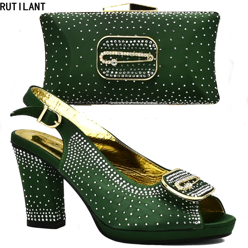 

Fashion African Wedding Italian Shoe and Bag Sets Ladies Italian Shoes and Bag Set Decorated with Rhinestone Pumps Women Shoes
