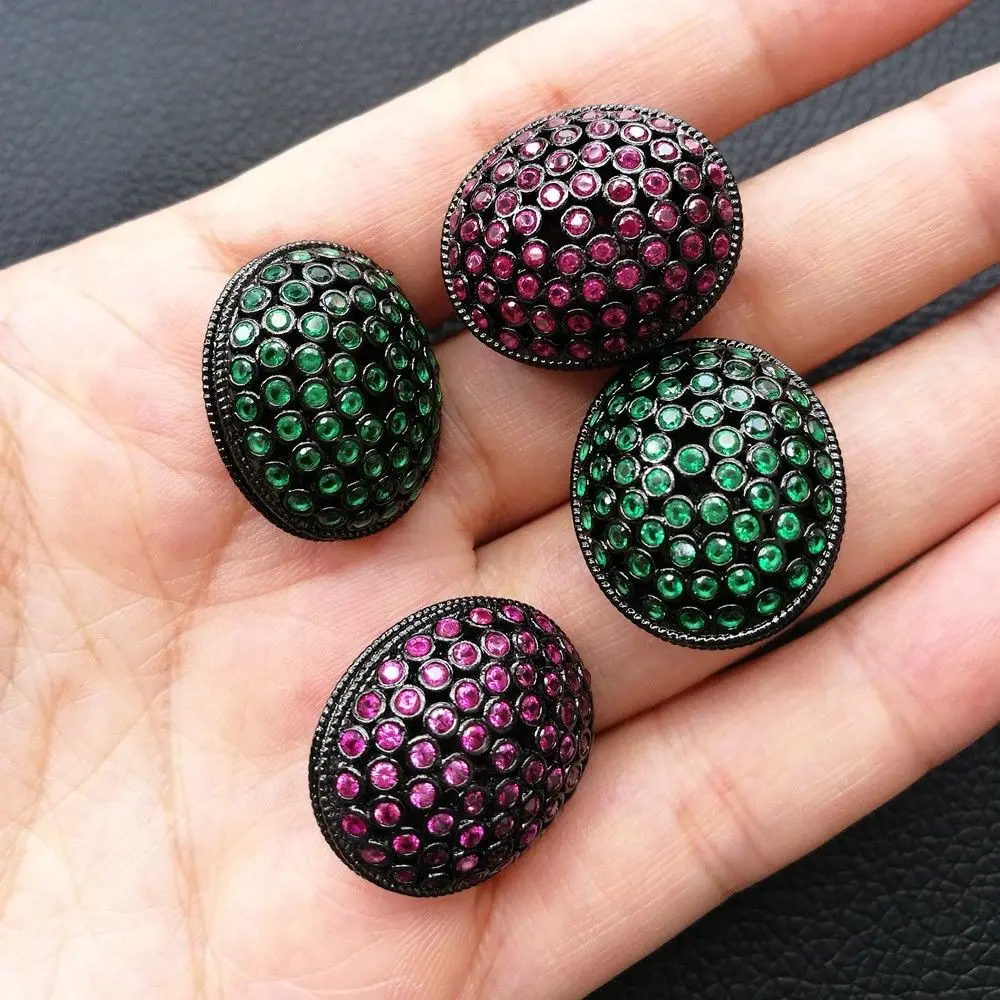 

CN094 1 Pc 20x23mm Green Fuchsia CZ Micro Pave Gunmetal Plated Jewelry Beads