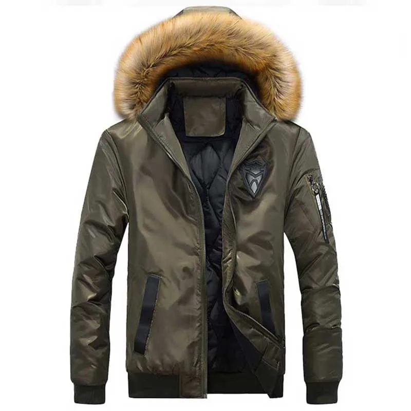 Autumn Winter Warm Hooded Bomber Jacket Men Casual Thick Coat Coldproof ...