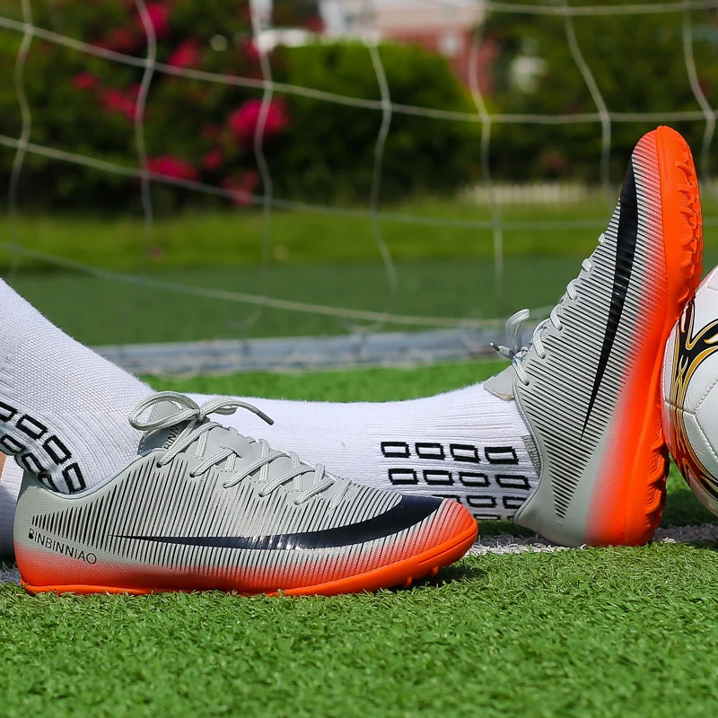 BOOMING Adult Soccer Shoes Men Boy Football Boots High Ankle Kids Professional Training Sport Sneakers Size 35-44  (113)