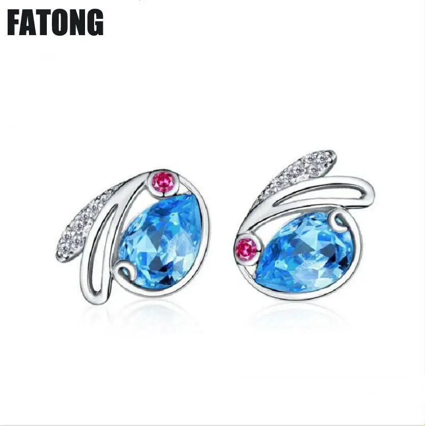 

925 sterling silver blue crystal rabbit earrings ladies simple earrings jewelry factory direct sales. J0180