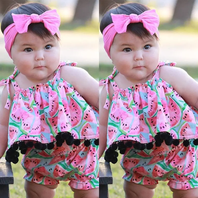 2018 New Kid Girl Watermelon Strap Rompers Cute Baby Tassel Jumpsuit Ruffle Romper Summer Children Clothes Outfits Sunsuit | Детская