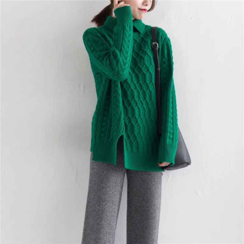 Lâche Cachemire Femmes Épais Pull Émeraude Couleur Ourlet S Tordu Irrégulière Haut Large Manteau Chandail Col Ouvert m Longueur 100 Kint P5dIPq