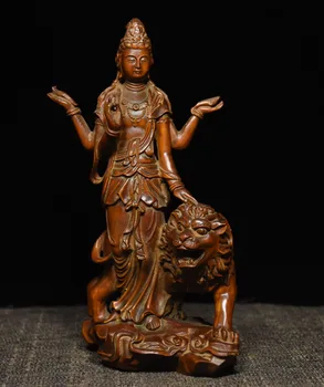 

wedding decoration 7 China buddhism boxwood wood Carved Lion 4 Arms Kwan-yin Guan Yin buddha Statue