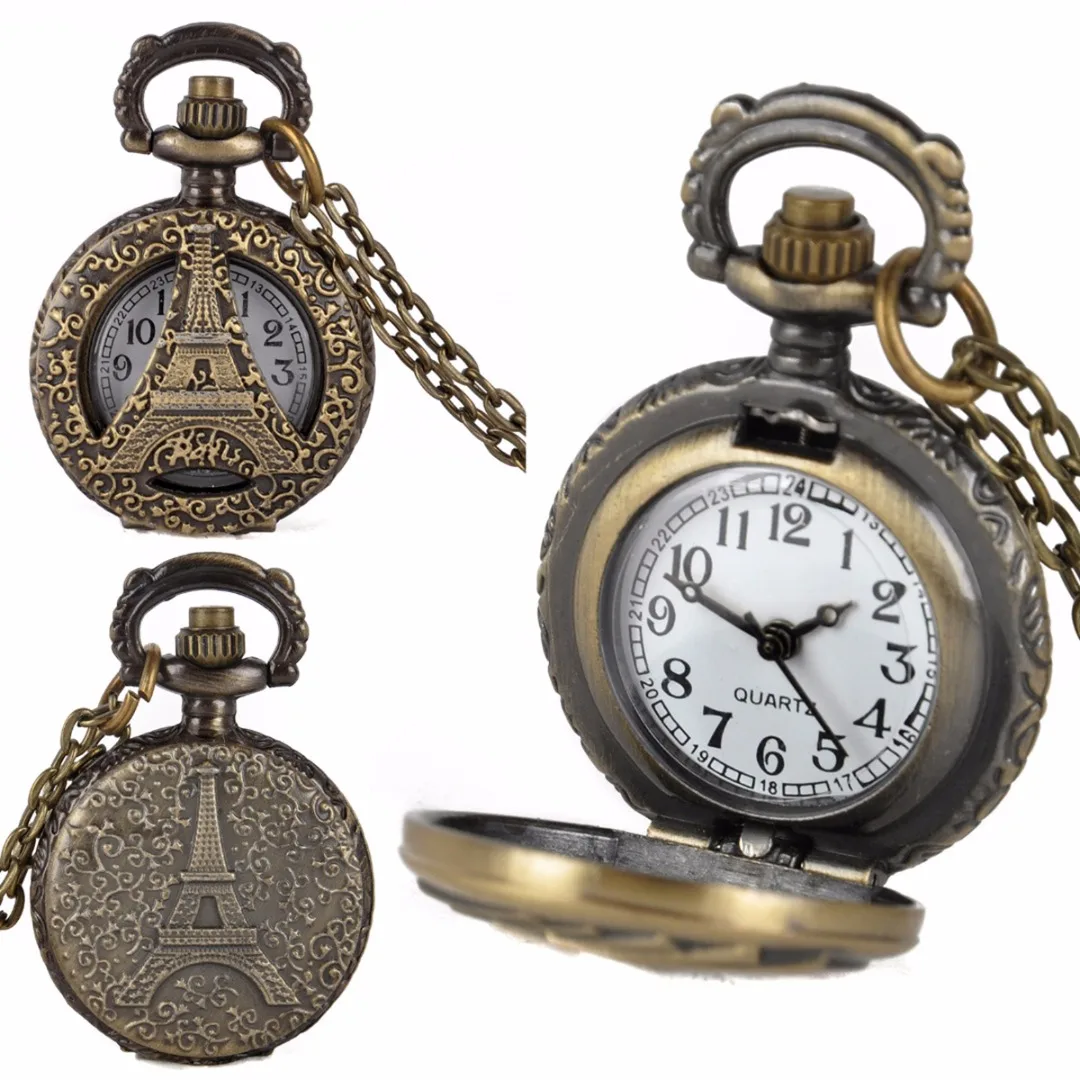 Shellhard 1pc Retro Pocket Watch 15 Styles Waterproof Vintage Antique Bronze Pocket Chain Necklace Quartz Watch For Women Men