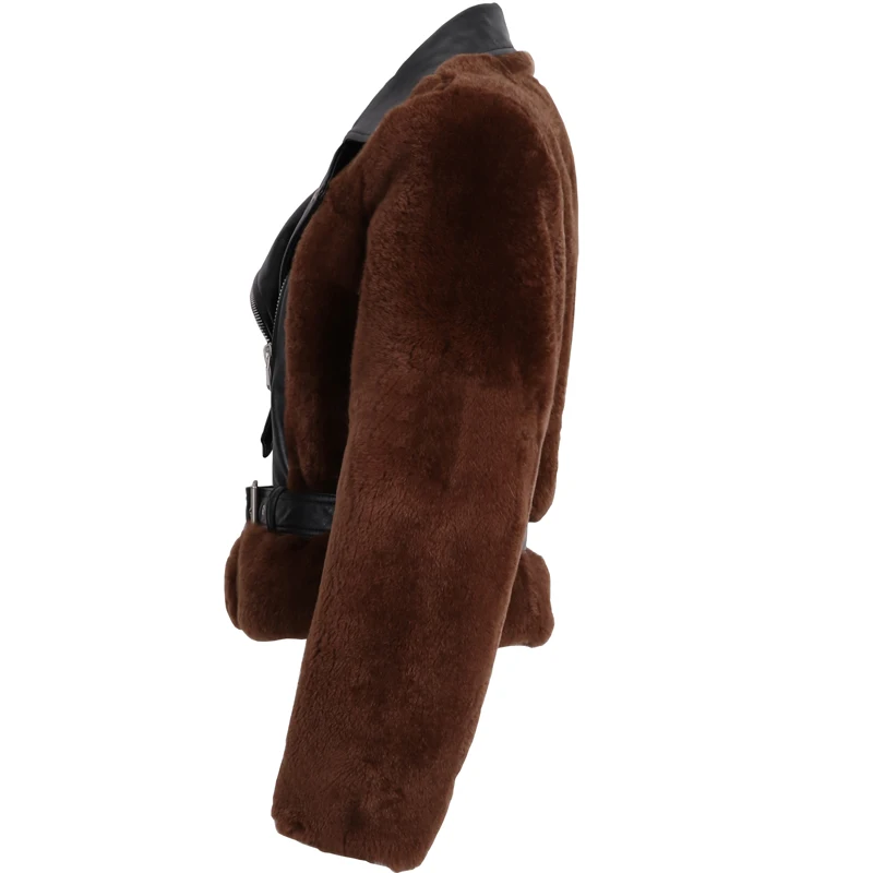 Натуральная кожа куртка для женщин Настоящая кожаная куртка из меха кролика с длинными рукавами и тело