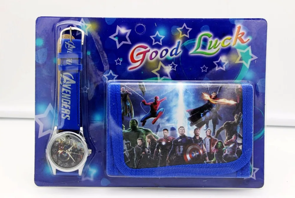Супер Герои Мстители детские наборы часы и кошелек наручные кварцевые Рождественский подарок детям мультфильм часы студенческие часы