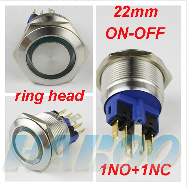 

1pcs 22mm led switch ring head stainless steal push button switch on-off led light switch latching switch with led 24V 220V