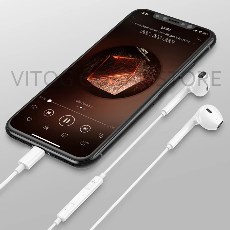 Lighting Earphone with microphone Wired Stereo Earphones for Apple iPhone 8 7 Plus X XS MAX XR iPod Wired Earphone Lightning