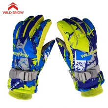Дикий Снег Дети зима теплая Перчатки катания на лыжах Обувь для мальчиков/Обувь для девочек спортивные Водонепроницаемый ветрозащитный Нескользящие зимние варежки расширенные запястье, k-033