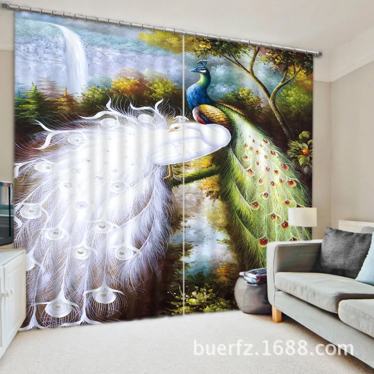 

Modern Luxury peacock tail 3D Blackout Window Curtains For Bedding room Living room Hotel Drapes Cortinas