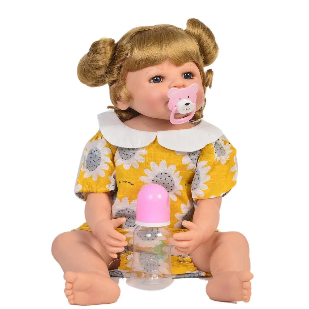

22 Inch blonde hair Girls Playmate Realistic Reborn Baby Doll all Body Silicone Vinyl 2019 unique Children's Day bebe Gift Babie