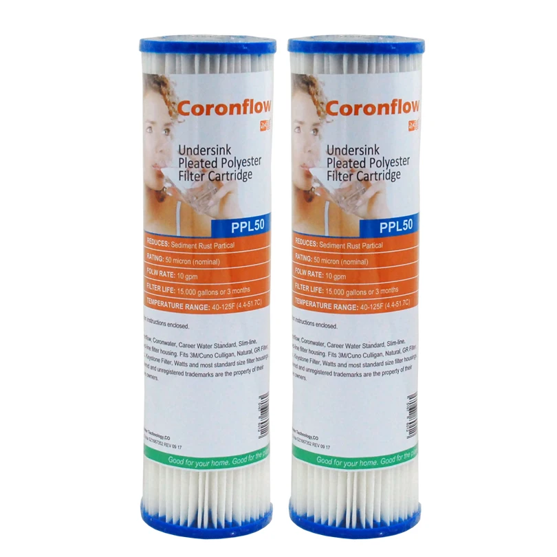 

Coronwater 2.5" x 10" Pleated Polyester Water Filter Cartrige 50 micron High Flow Sediment for Water Filter