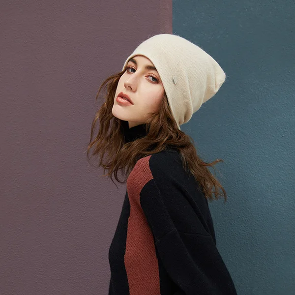 Female Beanies Rabbit Hair Winter Hats For Women Casual Autumn Knitted Beanie Girls New Fashion High Quality Soft Wool Hat - Color: Beige