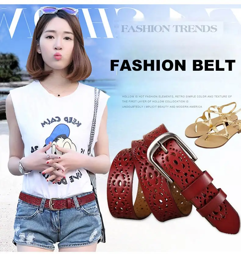 DOULILU New 2018 genuine leather jeans belts for Women Hollow pressed flower luxury strap female belt Gun gray buckle1 (4)