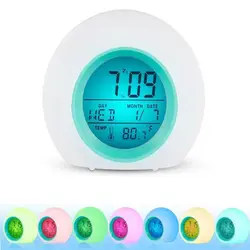 Будильник СИД Wake Up Light цифровые часы с Температура Дисплей и звук, свет для детей встать AAA батареи легко
