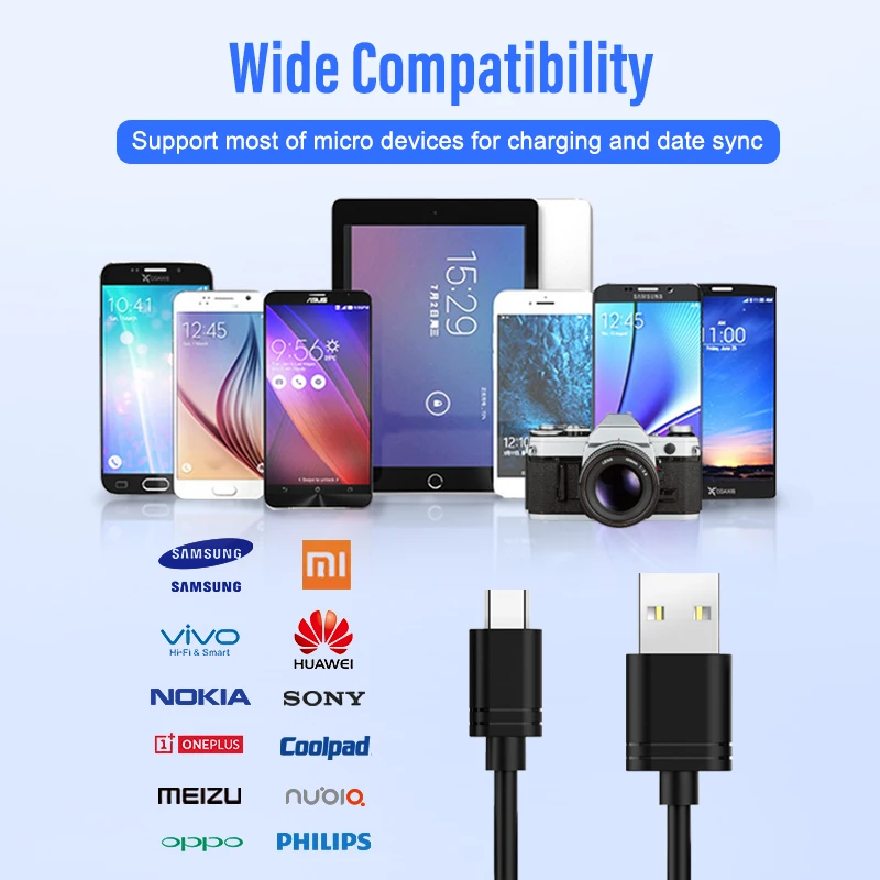 !ACCEZZ 2pcs Micro USB Charger Data Cable For Samsung Galaxy S7S6 Edge Huawei Xiaomi 4 Redmi Note 5 Pro Nylon Fast Charging Cord