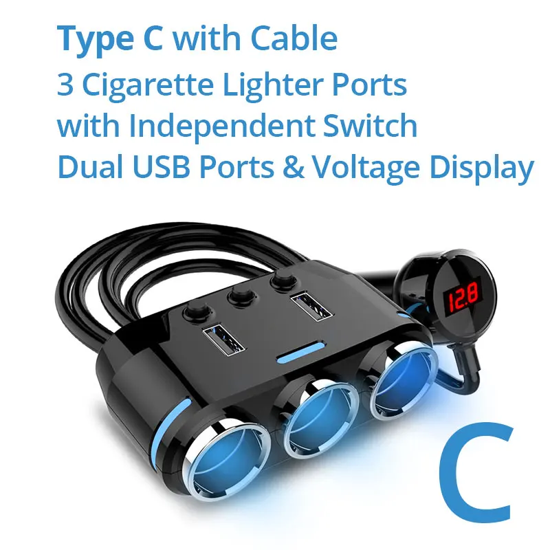 12 V-24 V адаптер для автомобильного прикуривателя зарядных порта USB для автомобиля Зарядное устройство сплиттер разъем светодиодный Напряжение обнаружения Dual Usb автомобилей сплиттер - Название цвета: Type C