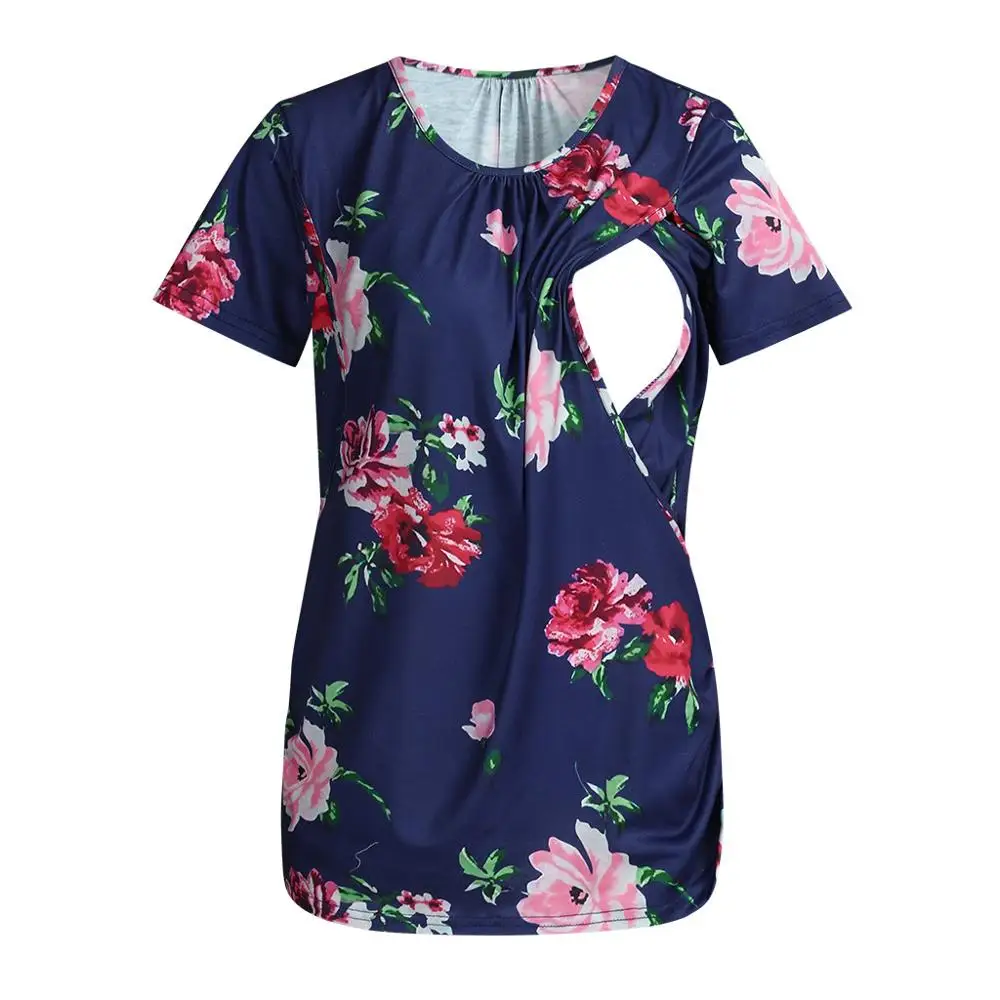 Летняя женская одежда для грудного вскармливания, цветочный принт, короткий рукав, футболка для кормления, топ, Одежда для беременных