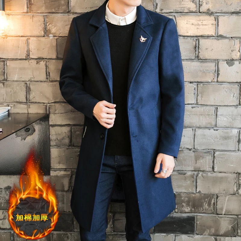 2018 Long Jackets Coats Single Breasted Casual Mens Wool Blend
