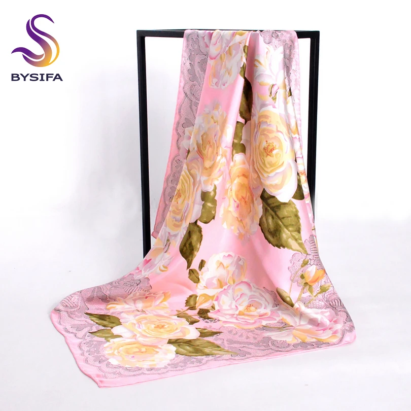 

Pink Ladies Silk Scaf Shawl New Accessories 100% Silk Twill Square Scarves Wraps 90cm Spring Autumn Floral Head Scarf Bufandas