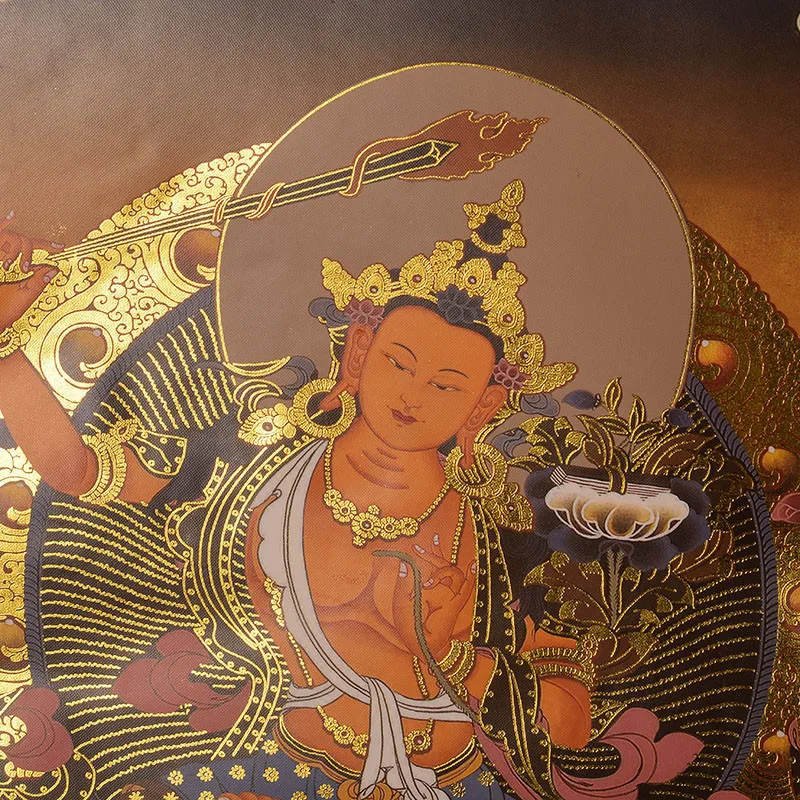 Тибетский тангка Картины Тибетский Буддизм Позолоченные свинка манджушри, Будда статуя висячие украшения танка