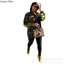 Новинка года; сезон зима-осень; свободный Камуфляжный Тренч с длинными рукавами и надписью и отложным воротником; модное пальто в стиле сафари; Топ; LD635