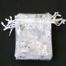 100 шт красивая сумочка из органзы с бабочкой, Подарочная сумка для украшений на свадьбу, день рождения, вечеринку, 7*9 см, белая