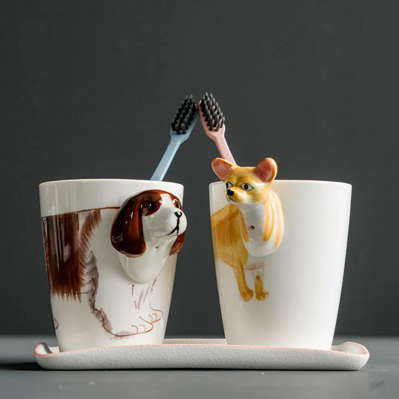 New 3D Pet Dog Style Bathroom Set Toothbrush Holder With Tumblers