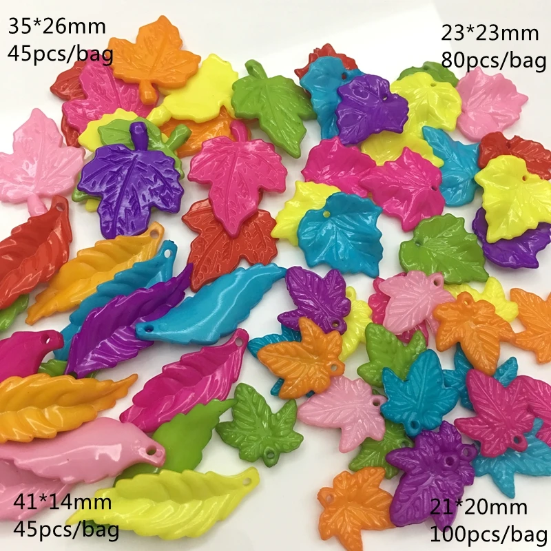 

Meideheng acrylic Bright color flower beads Long blade Maple leaves Ginkgo leaf foliage Home decoration for Jewelry making
