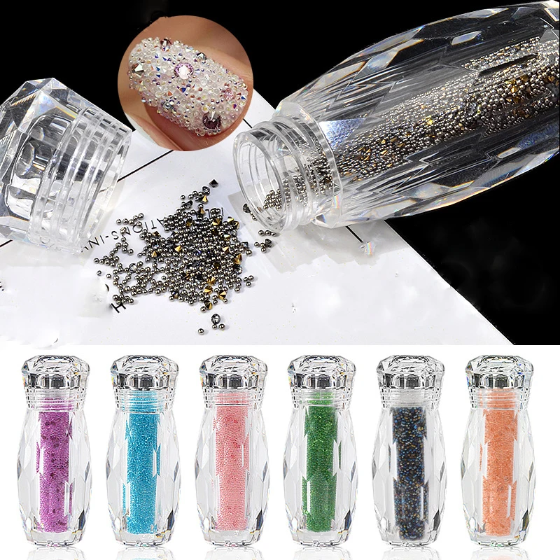 

1 Bottle Nail Jewelry Elf Bead Nail Art Rhinestone Transparent Beads decoration Point Bottom Micro Drill 17 Colors Choose