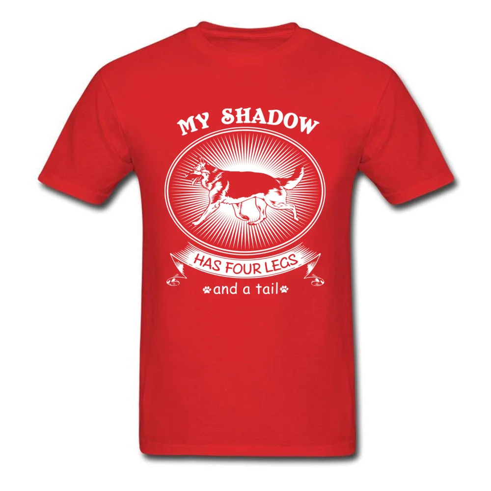 3D Printed 100% Cotton Fabric Men's Short Sleeve Tops & Tees Casual Summer/Fall Top T-shirts New Arrival Round Collar Tee-Shirt German Shepherd Dog Funny Art My Shadow Has Four Legs and A Tail red