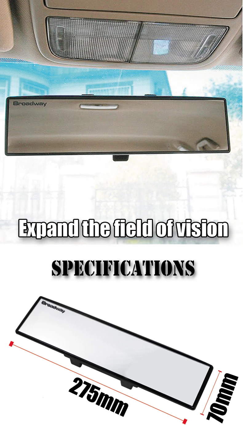 Interior do Carro Acessórios de Automóveis Espelho de Vidro Espelho Clipe Plano Retrovisor 270mm Grande Angular Segurança Condução Universal no 3 Espelho convexo