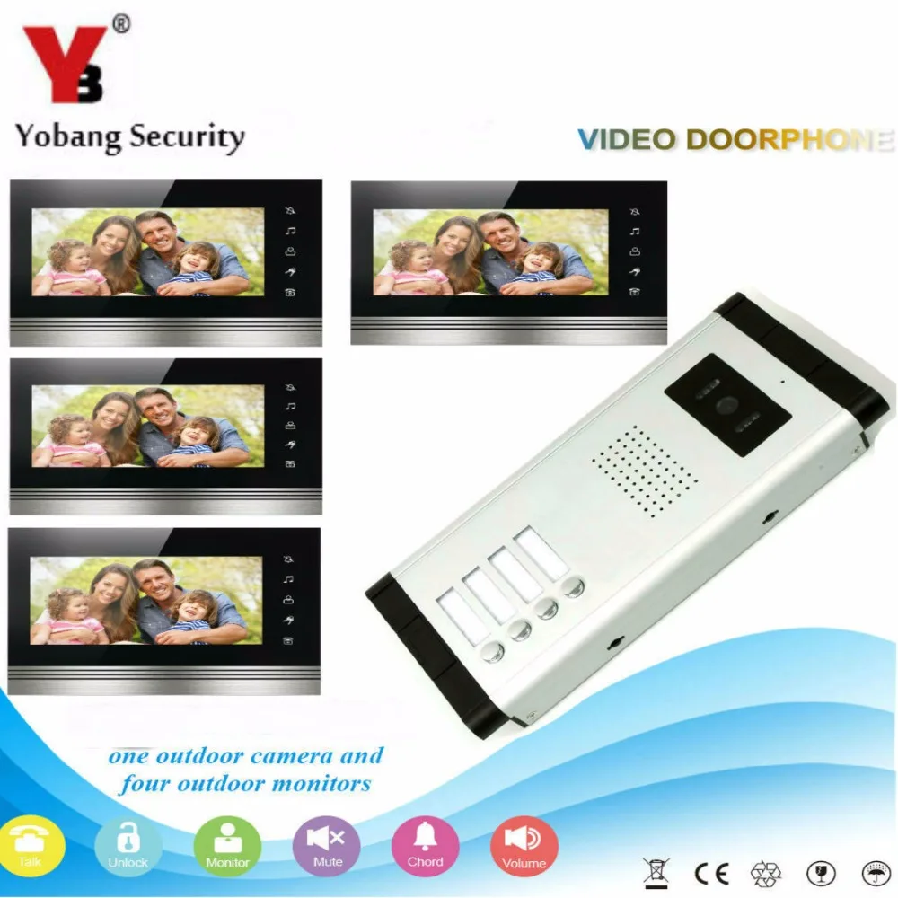 Yobang Security DHL free shipping New Apartment Intercom 7`` LCD Video Door Phone Doorbell intercom System for 2 house 1V4