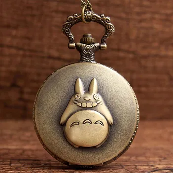 

My Neighbor Totoro Antique Pocket Watch Flip Case Necklace Retro Bronze Quartz Fob Clock Wtih Chain Pendant For Men Women Gift