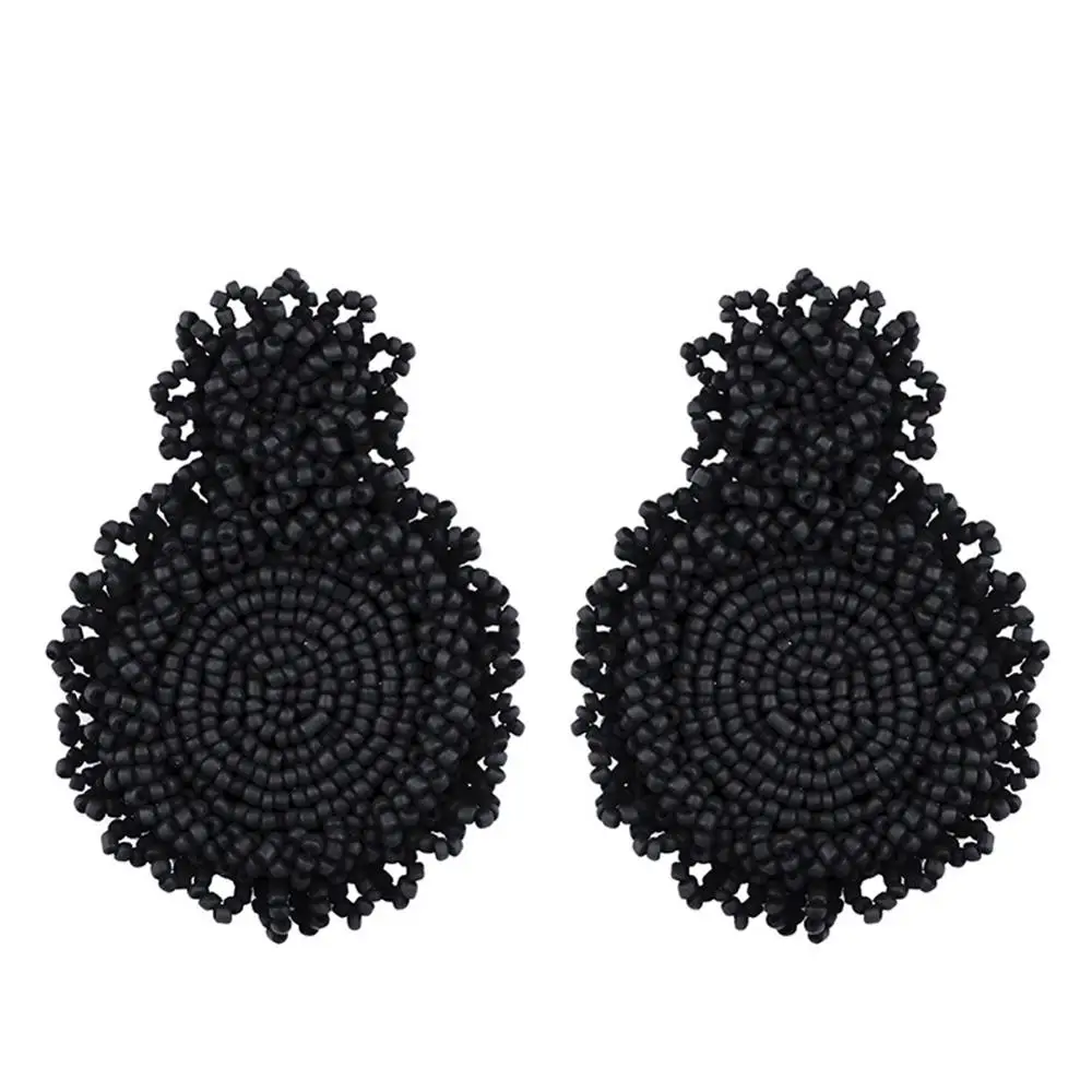 

lureme Bohemian Beaded Earrings Handmade Statement Round Earrings for Women
