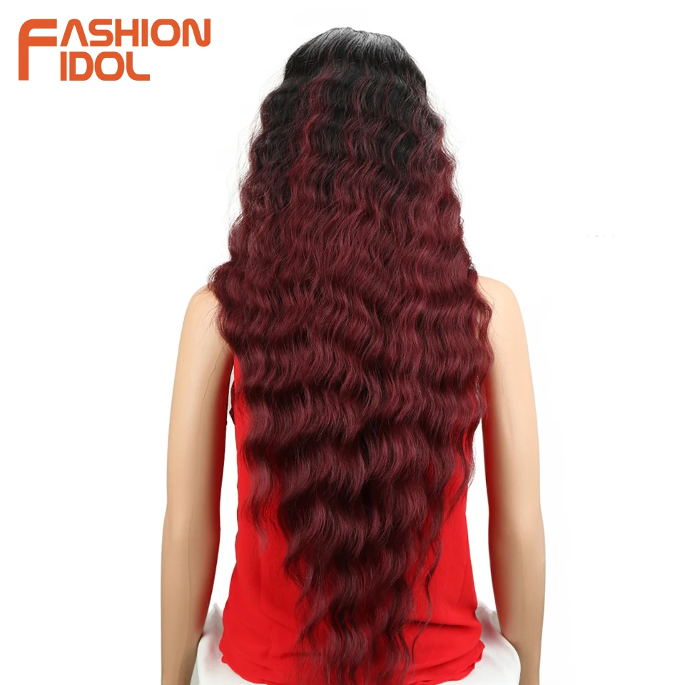 FASHION IDOL Water Wave Lace Wig Natural Hair Wig Cosplay Black 30 Inch Deep Wave Super Long Wavy Synthetic Wigs For Black Women
