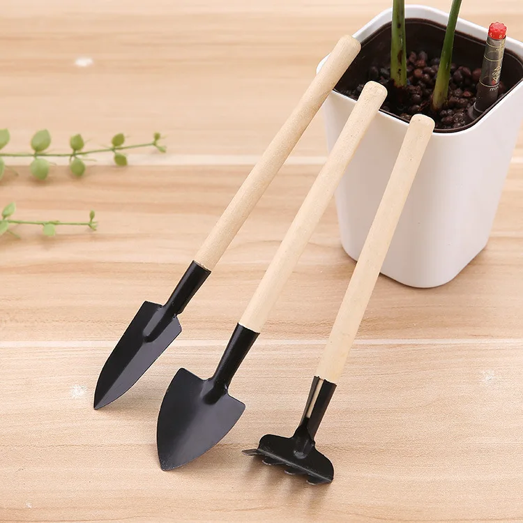 3 шт. мини садовый набор инструментов для растений лопаты для садоводства лопата, грабли с деревянными ручками металлические головки наборы садовник бонсай садовые инструменты