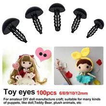 100pcs 6-12mm Black Plastic Crafts Safety Eyes for Soft Toy Animal Doll Amigurumi DIY Accessories amigurumi crochet tool doll toy rattles