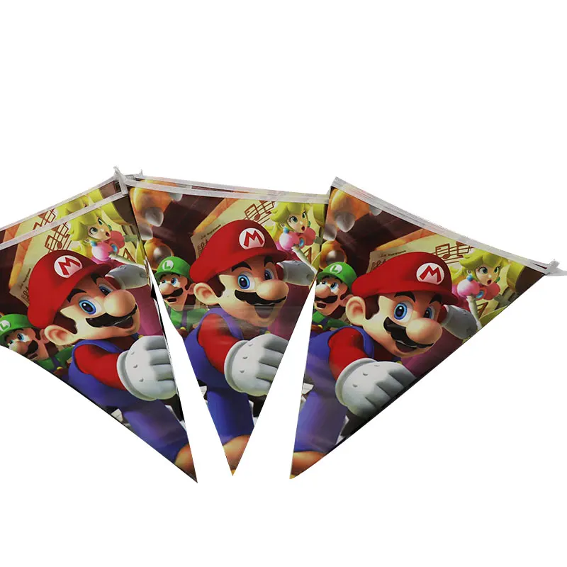 10 шт./партия, вечерние баннеры Super Mario Bros, украшения на день рождения, вечерние флаги Super Mario Bros