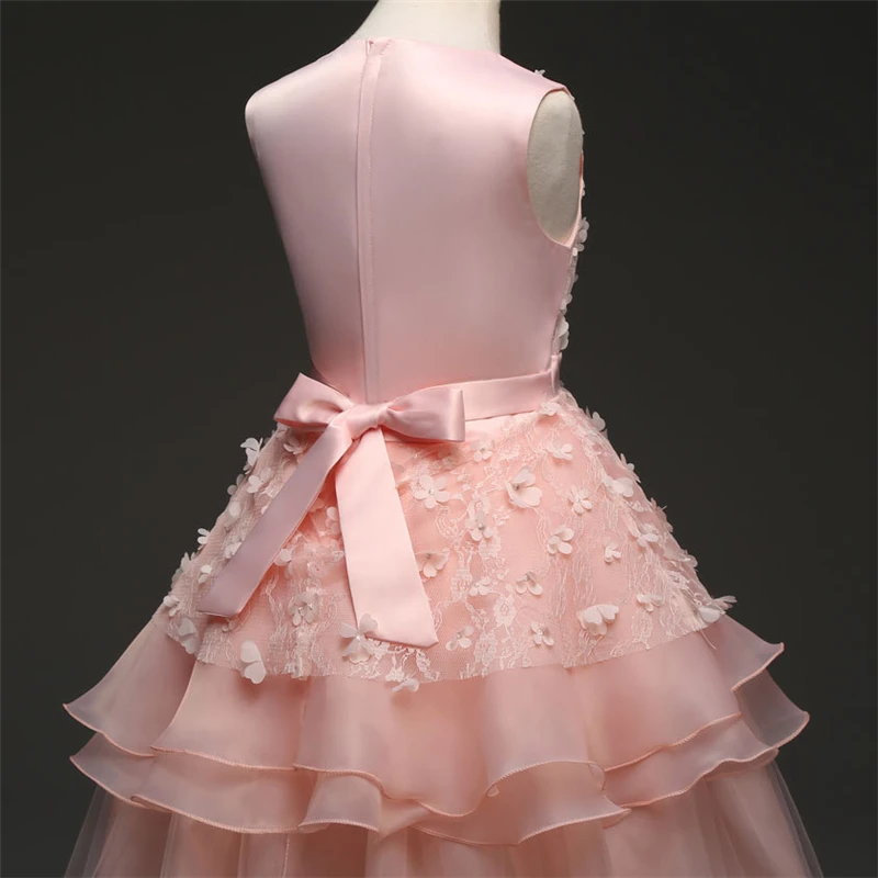 Yeedison Elegant Kids Evening Dresses For Girls Floral Bow Party Wedding Dress Sleeveless Children Princess Ball Gown For Girls (7)