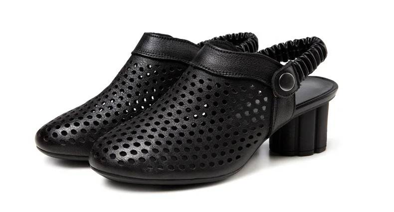 Женские кожаные сандалии; черные туфли на высоком каблуке с вышивкой; коллекция года; летние туфли; женские повседневные сандалии; женские босоножки ручной работы из натуральной кожи