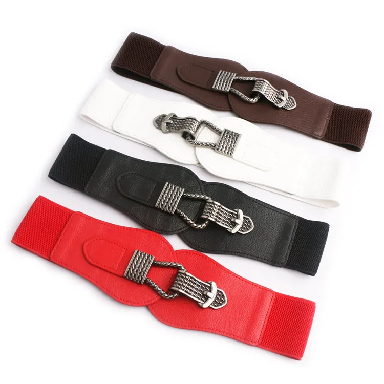 

Hot Sale Women Ladies Girls Fashion Wide Waistbands Big buckle PU Leather Stretchy belt Elastic Waist Ceinture Waistband Cinto