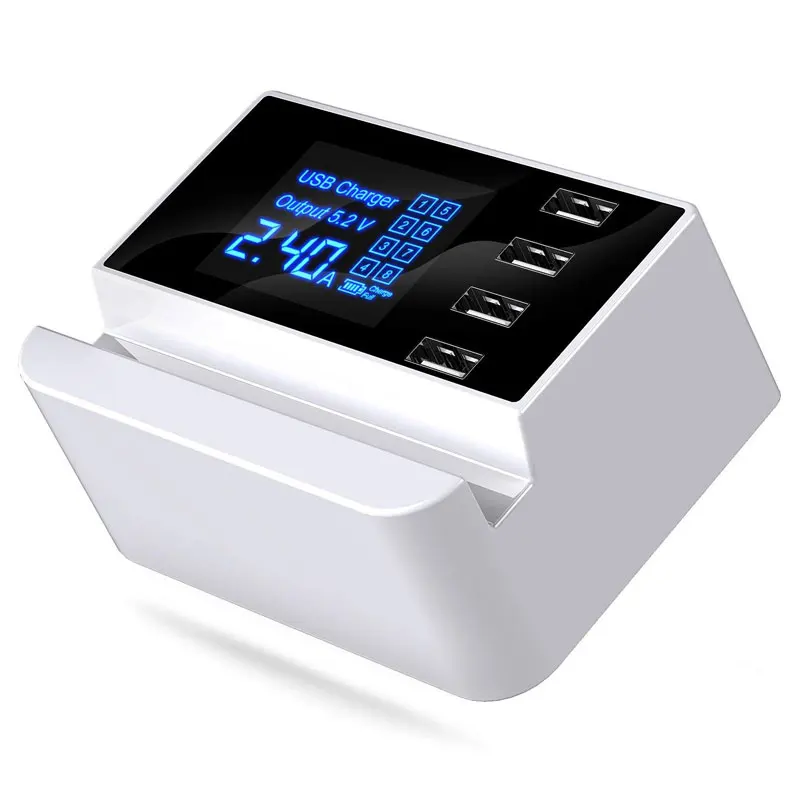 

Multiple USB Charger Desktop Charger Hub 4 Port with LED Display Fast Charging Power Adapter 5V 4A(Max)Charging Station