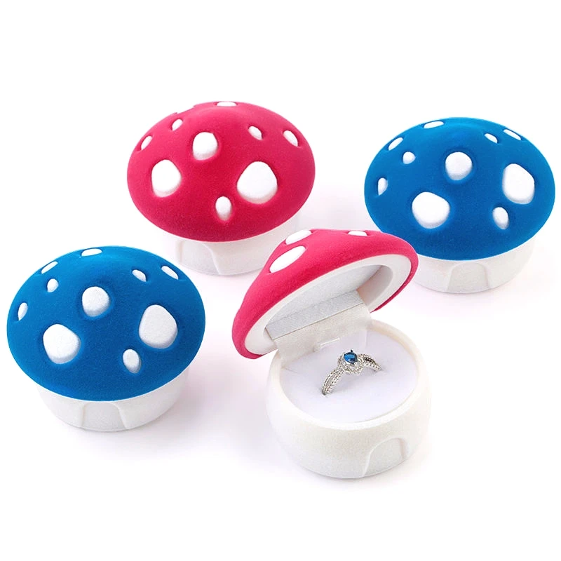 

1 Piece lovely mushroom Gift Box Holder Velvet Wedding Engagement Ring Box Jewelry box for Earrings Necklaces Display 2 colors