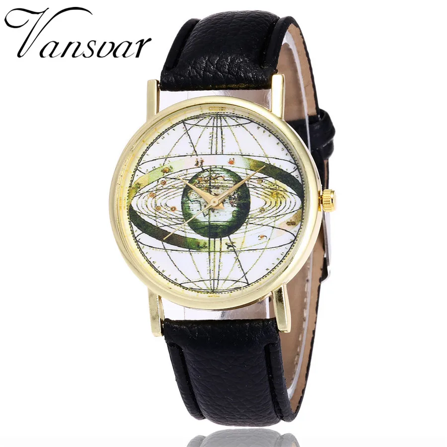 

Vansvar Fashion Solar System Watch Unisex Casual Space Astronomy Wrist Watches Women Leather World Map Quarzt Watches Gifts V21