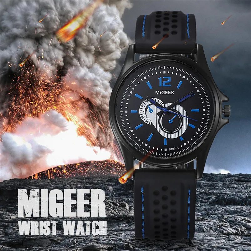 Migeer Для мужчин часы Мода силиконовый ремешок Спорт Прохладный кварцевые